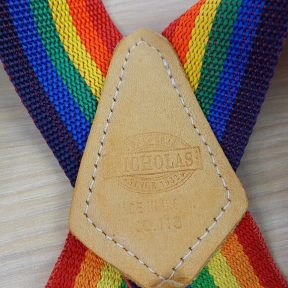 VINTAGE Nicholas Suspender Mens Rainbow Striped Clip On Braces Stretch Retro - Picture 4 of 7